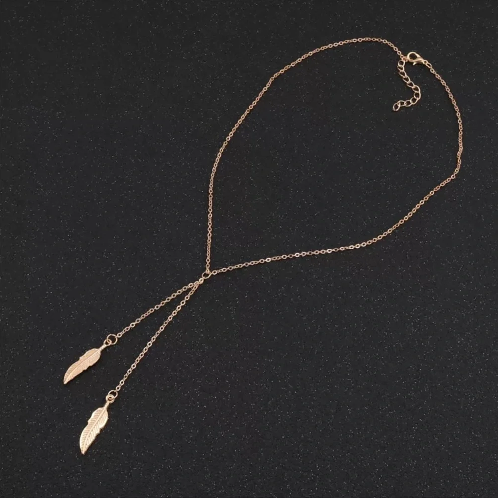 New Fashion Long Gold Color Leaves Choker Pendant Necklace - Picture 4 of 7